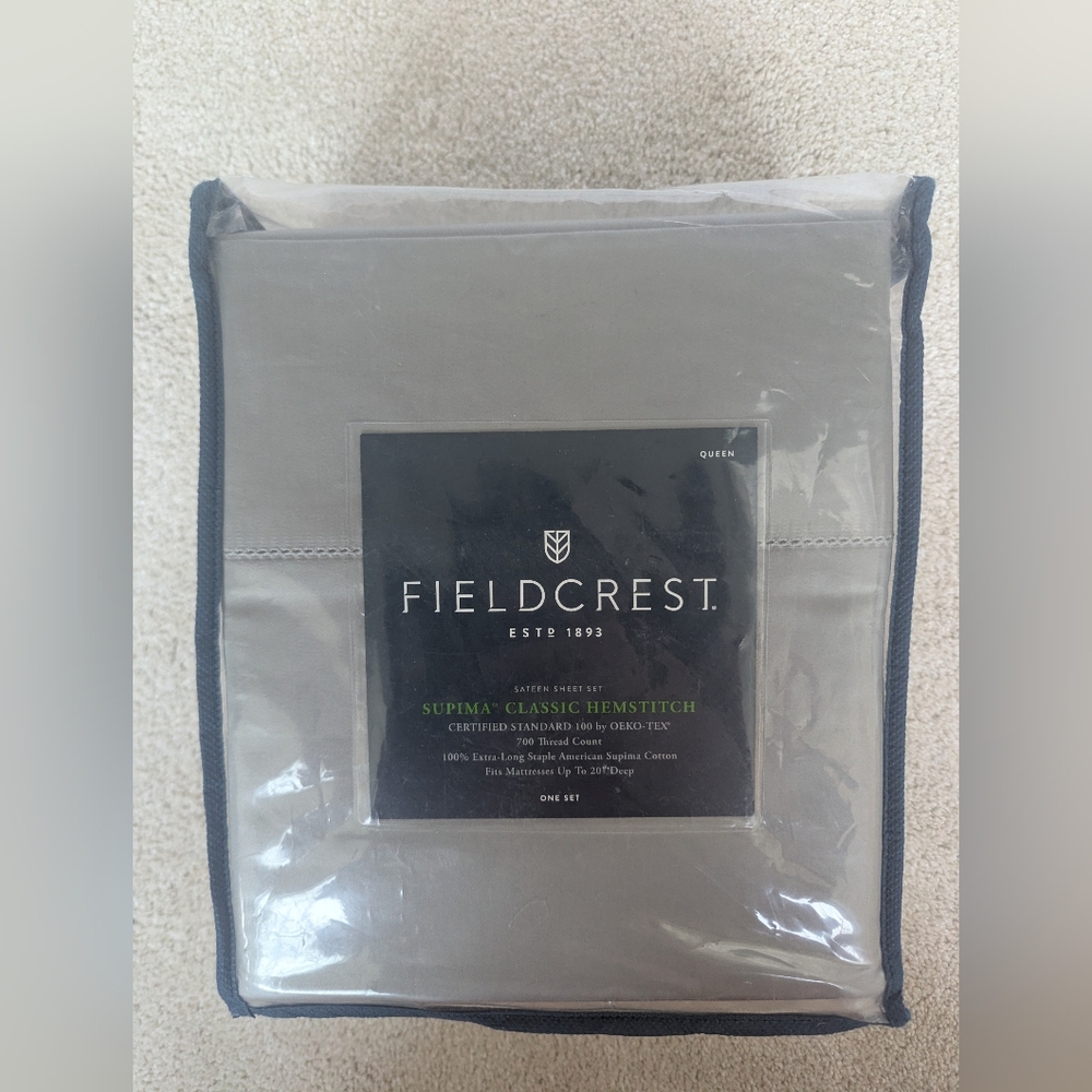 Fieldcrest Gray Supima Classic Hemstitch Bedding